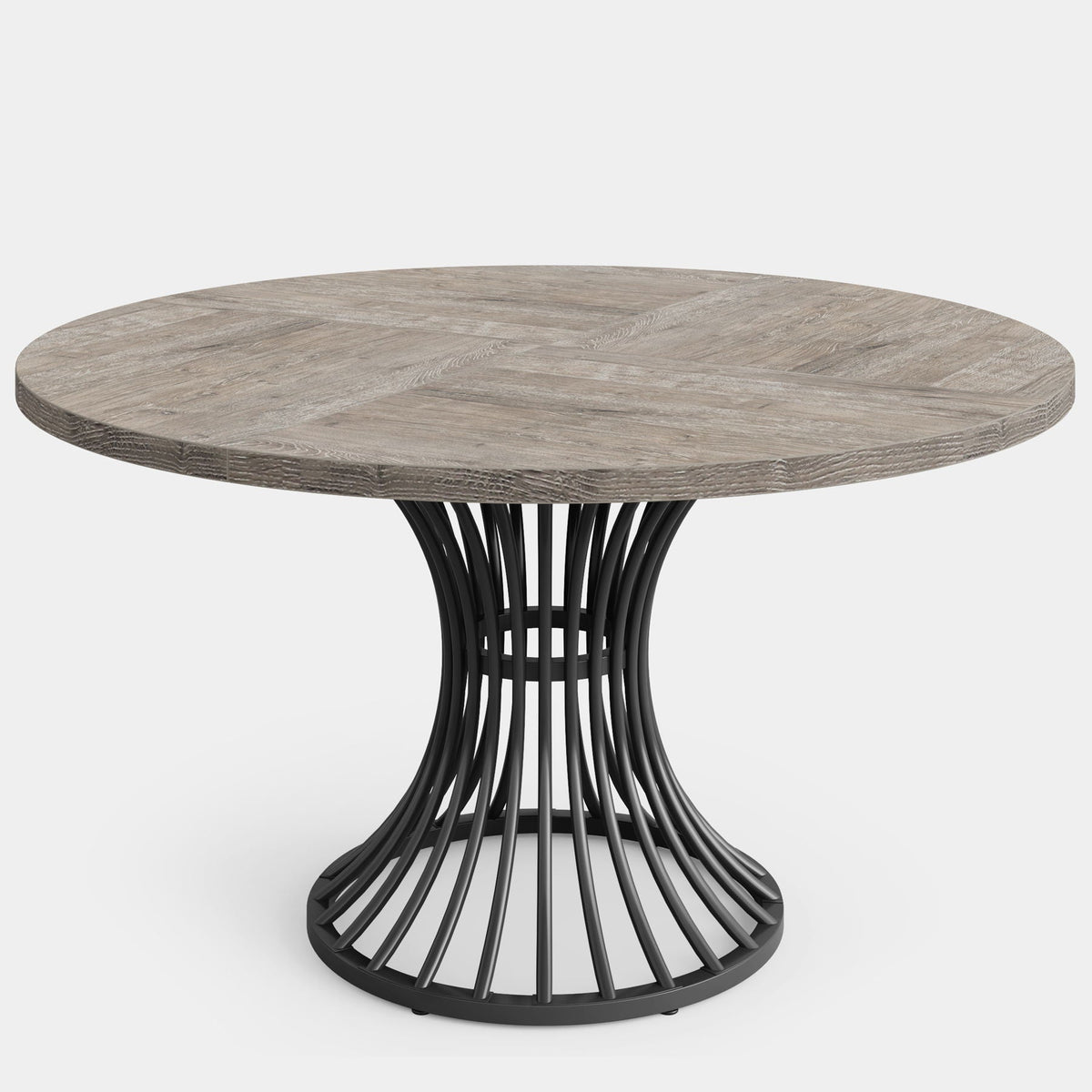 Round Dining Table for 4–6 with Sculpted Metal Base - Gray/Black