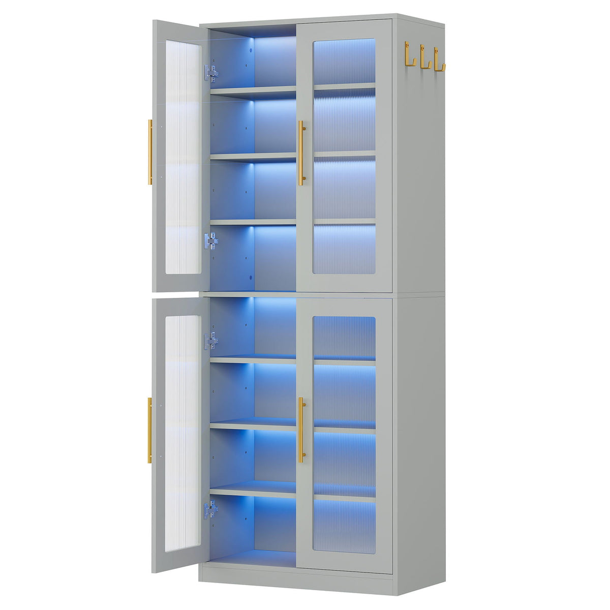 Bookcase With Doors and LED Lighting with Adjustable Shelves - Black, Gray, White