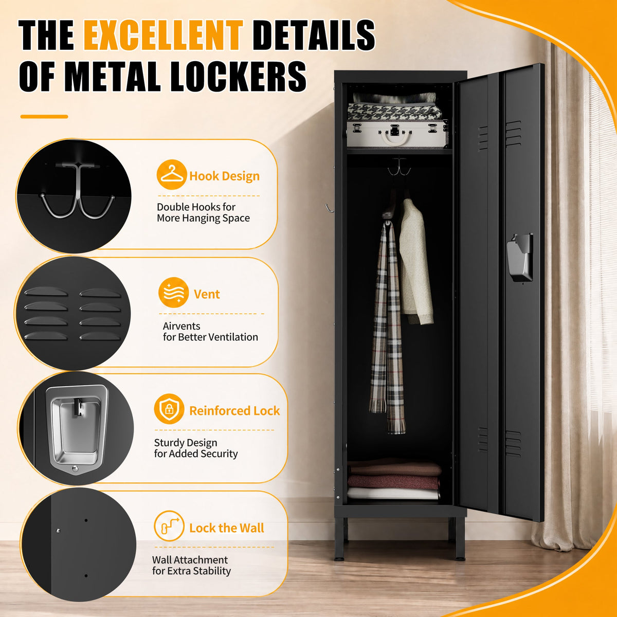55-Inch Tall Metal Wardrobe Cabinet