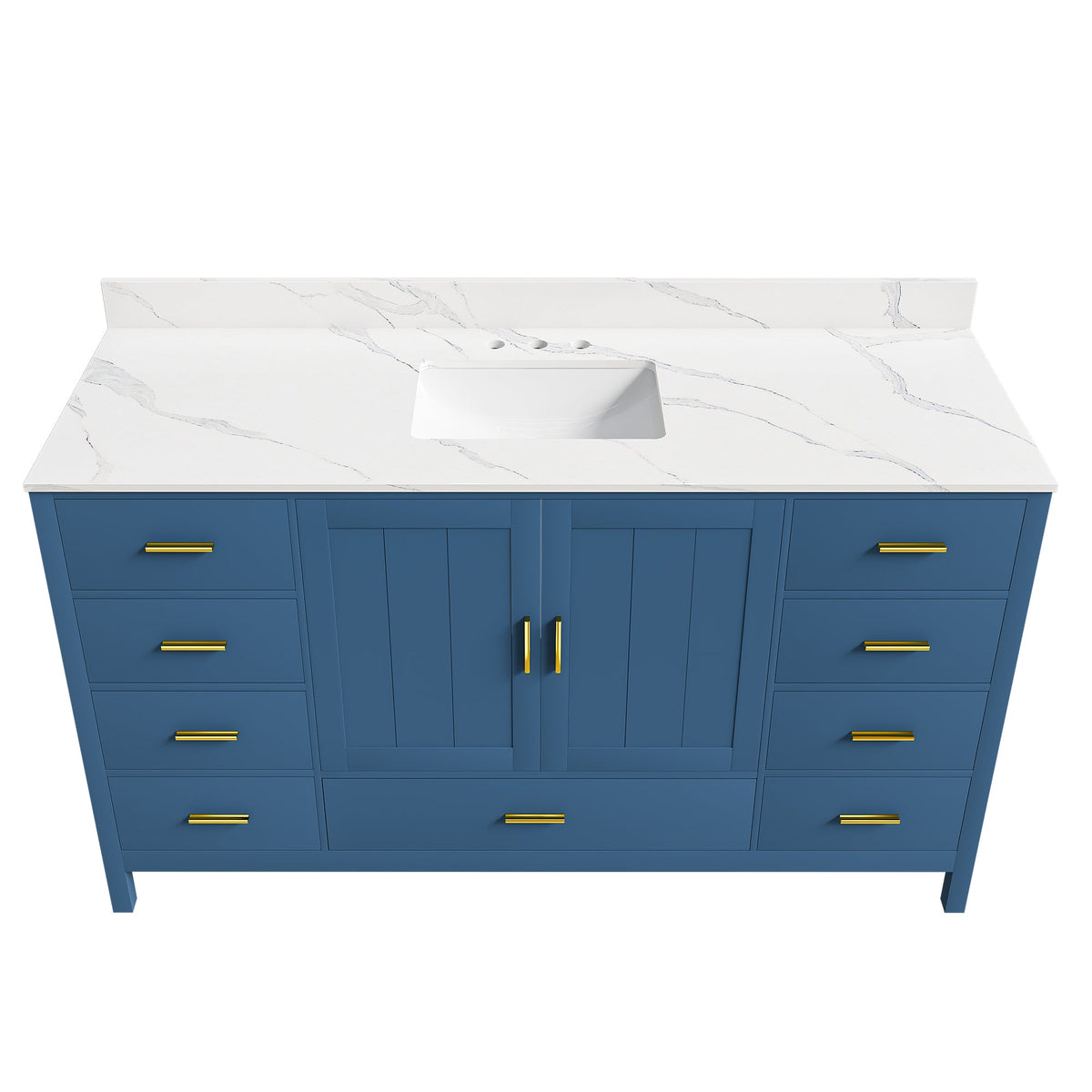 60" Solid Wood Bathroom Vanity with Carrara Sink - Blue or White
