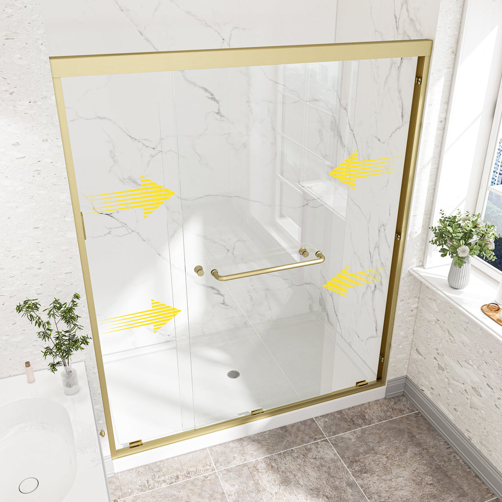 55-60" Adjustable Brushed Shower Door with Tempered Glass - Brushed Gold