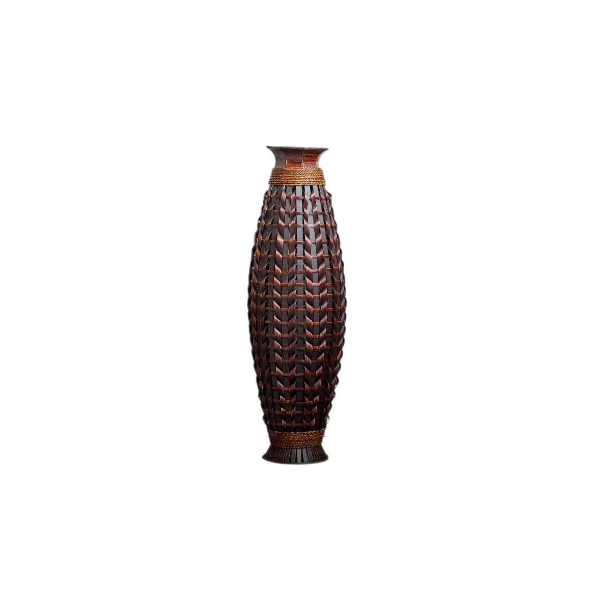 Hand Woven Bamboo Floor Vase with Sculptural Design - Acacia Wood