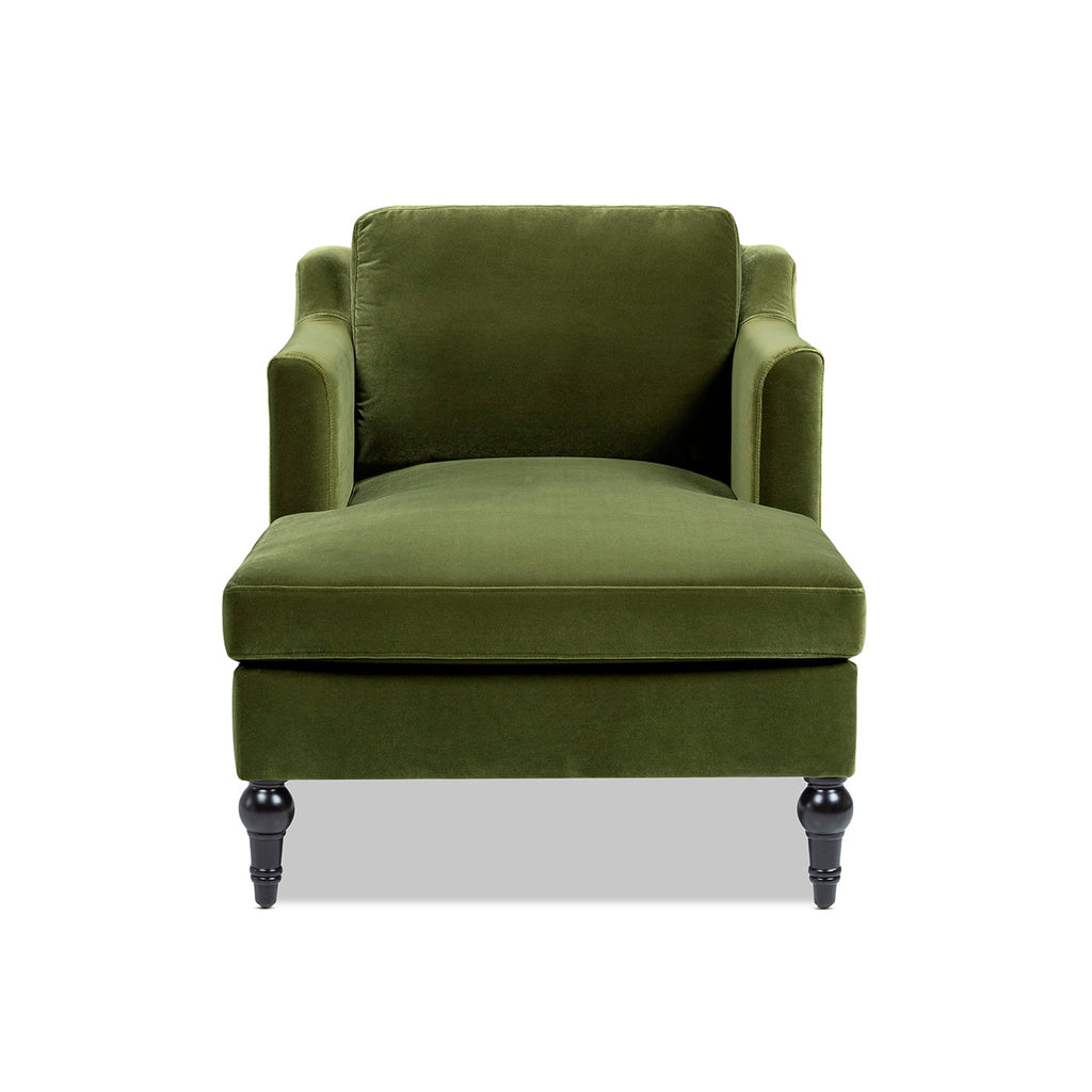 Josephine 60" Upholstered Chaise Lounge with Turned Wood Legs - Olive