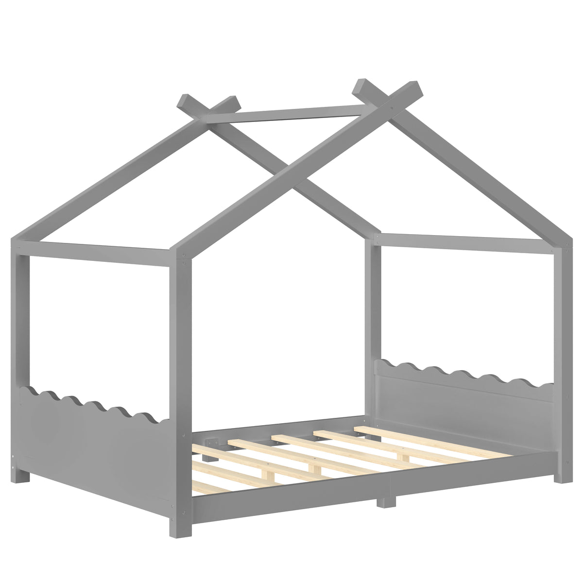 Full House Floor Bed with Support Slats - Gray