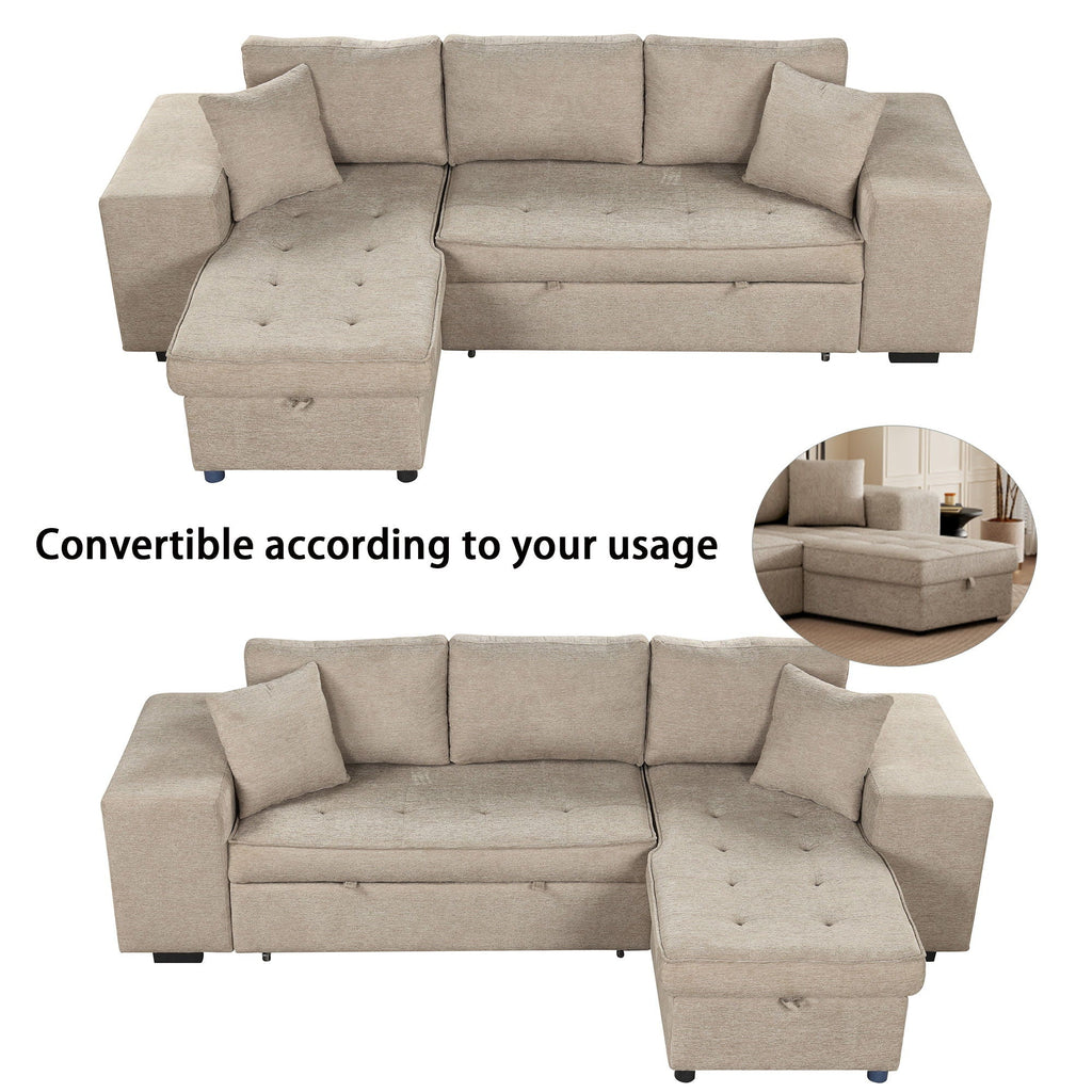 Reversible L-Shape Sleeper Sectional Sofa with Storage Chaise and 2 Stools - Multiple Colors