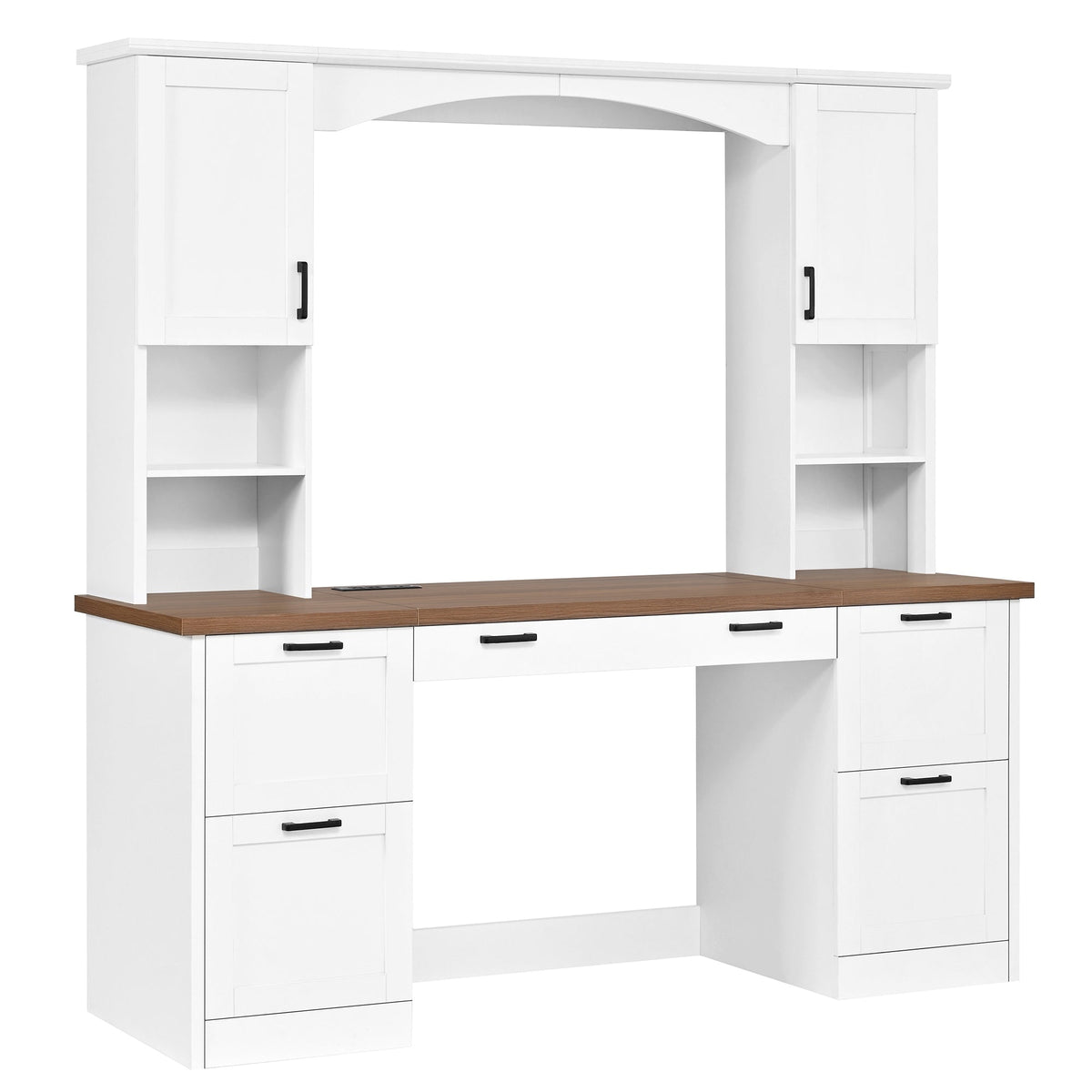 Farmhouse Arched Computer Desk with Hutch - White