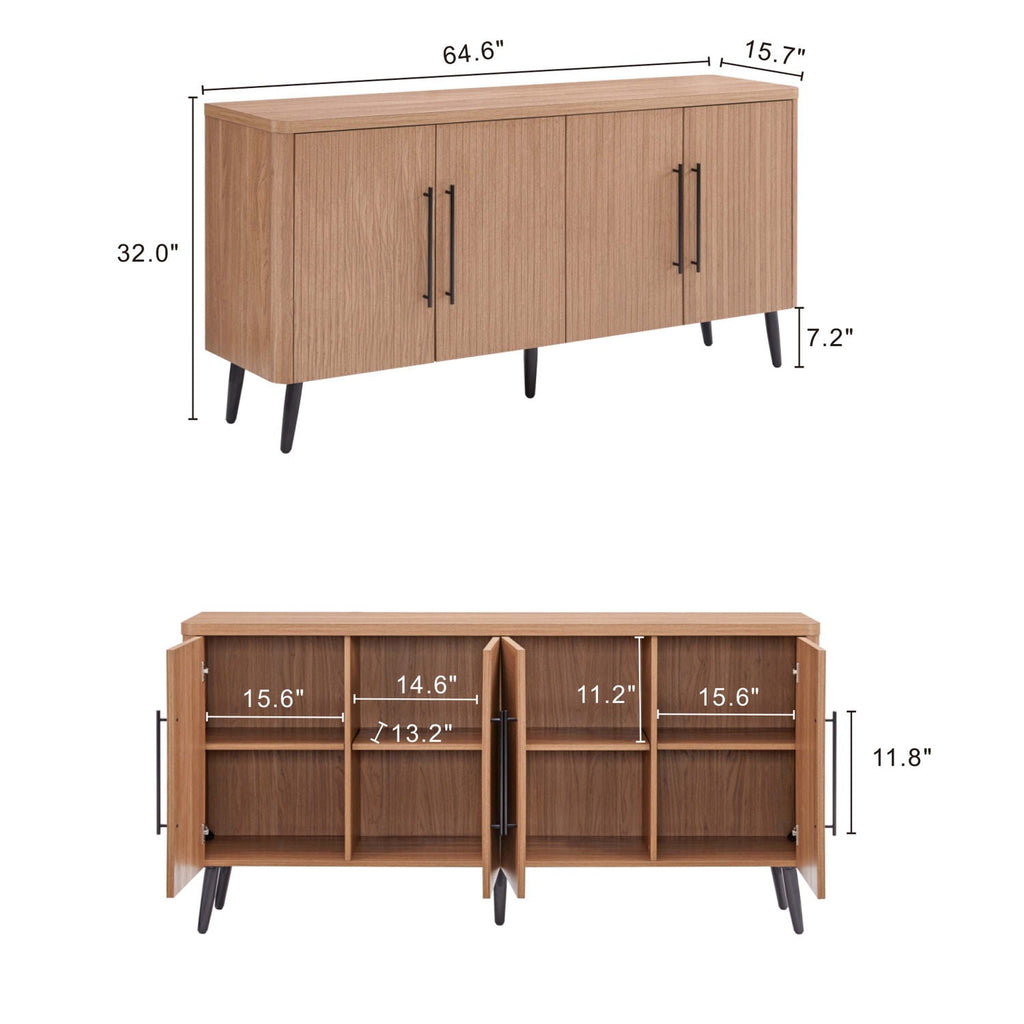 Mid-Century Modern Sideboard with Adjustable Shelves - Dark Gray or Light Brown