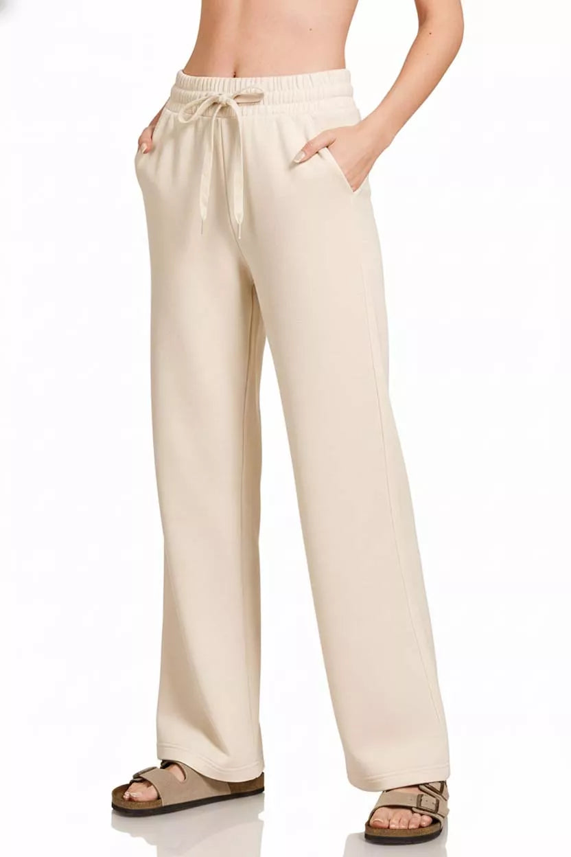Zenana Scuba Drawstring Wide Leg Pants