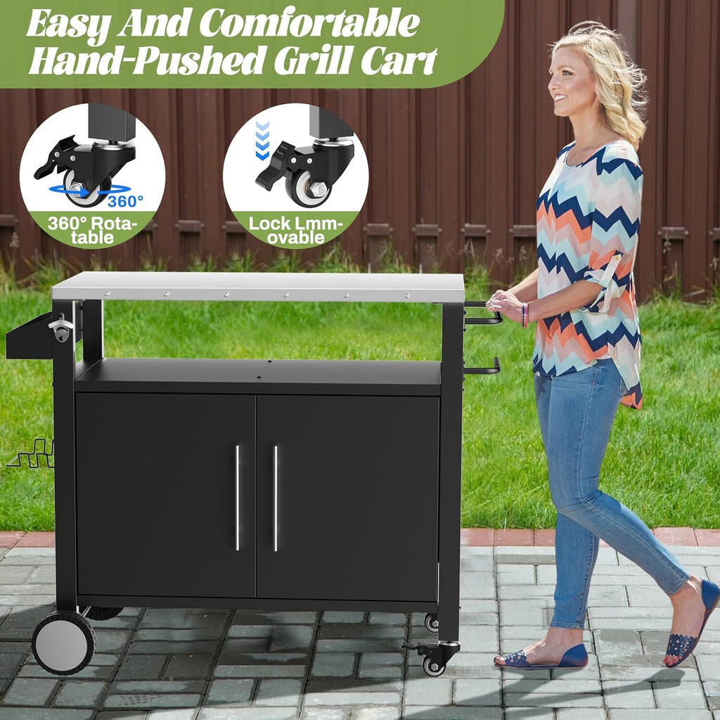 Outdoor Grill Cart With Storage, Rolling Bar Cart