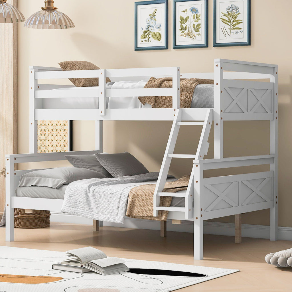 Twin Over Full Bunk Bed with Ladder and Storage Options - White or Dark Gray
