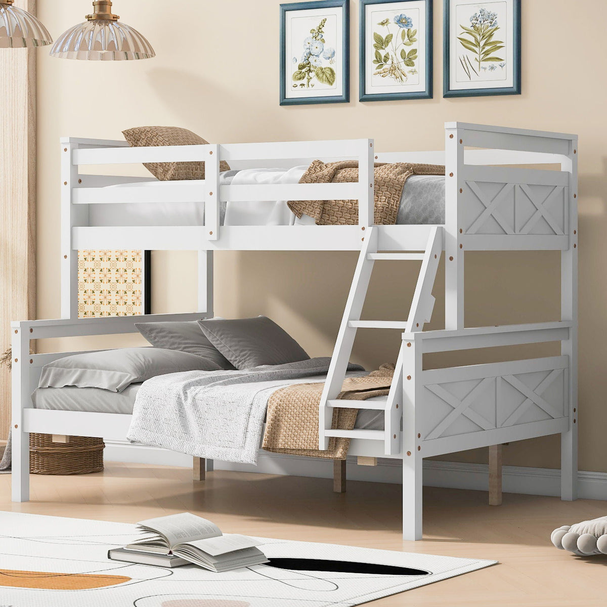 Twin Over Full Bunk Bed with Ladder and Storage Options - White or Dark Gray