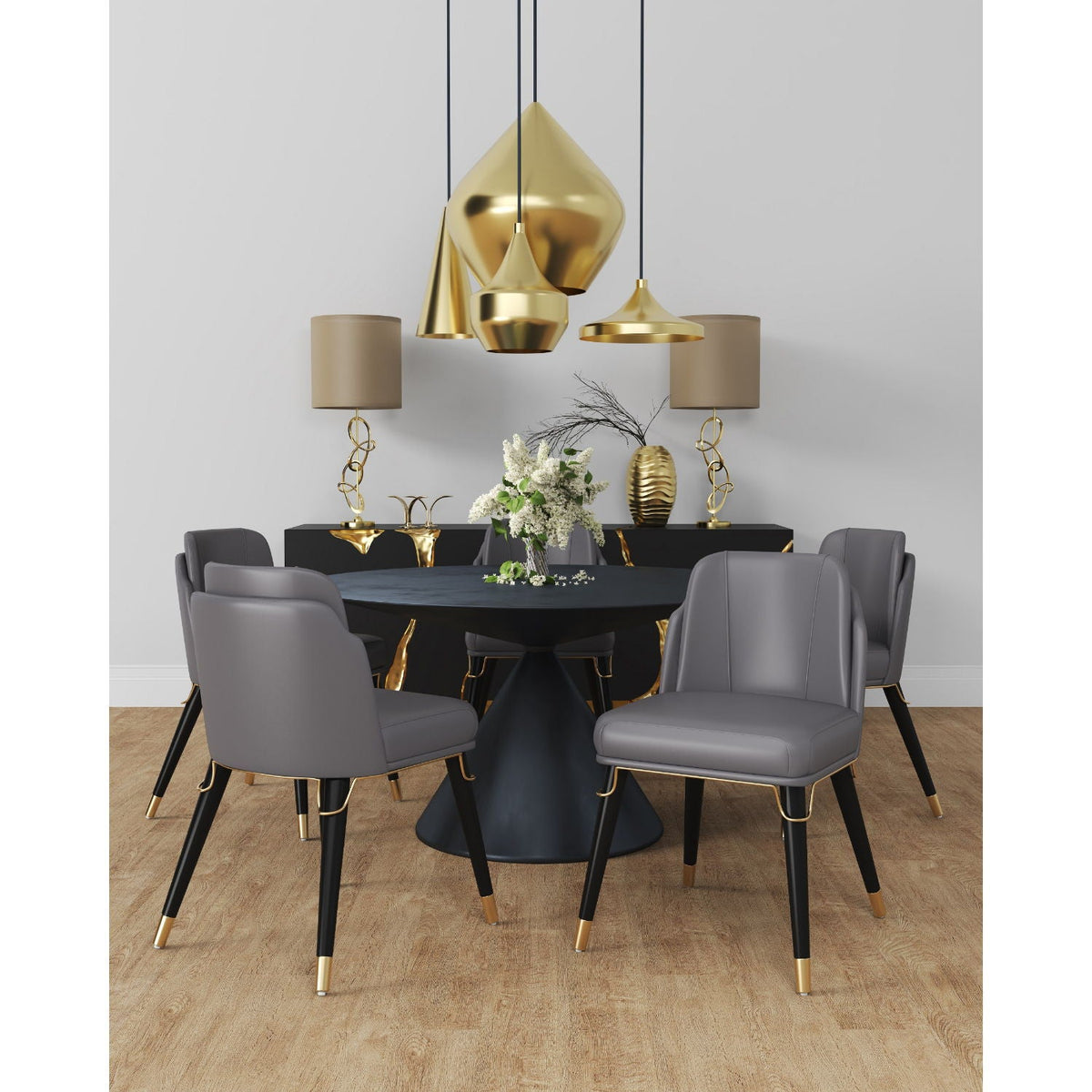 Estelle Dining Chair with Metal Accents – Dark Gray or Beige