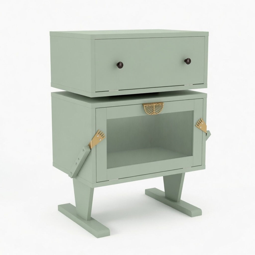 Robot LED Nightstand with 360° Rotating Drawer - White, Pink, or Green
