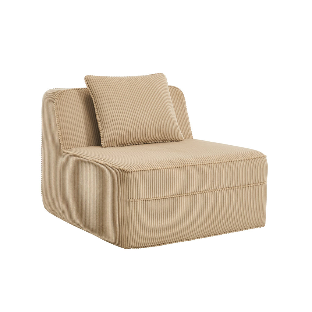 Armless Sofa With Pillow in Plush Corduroy - Camel
