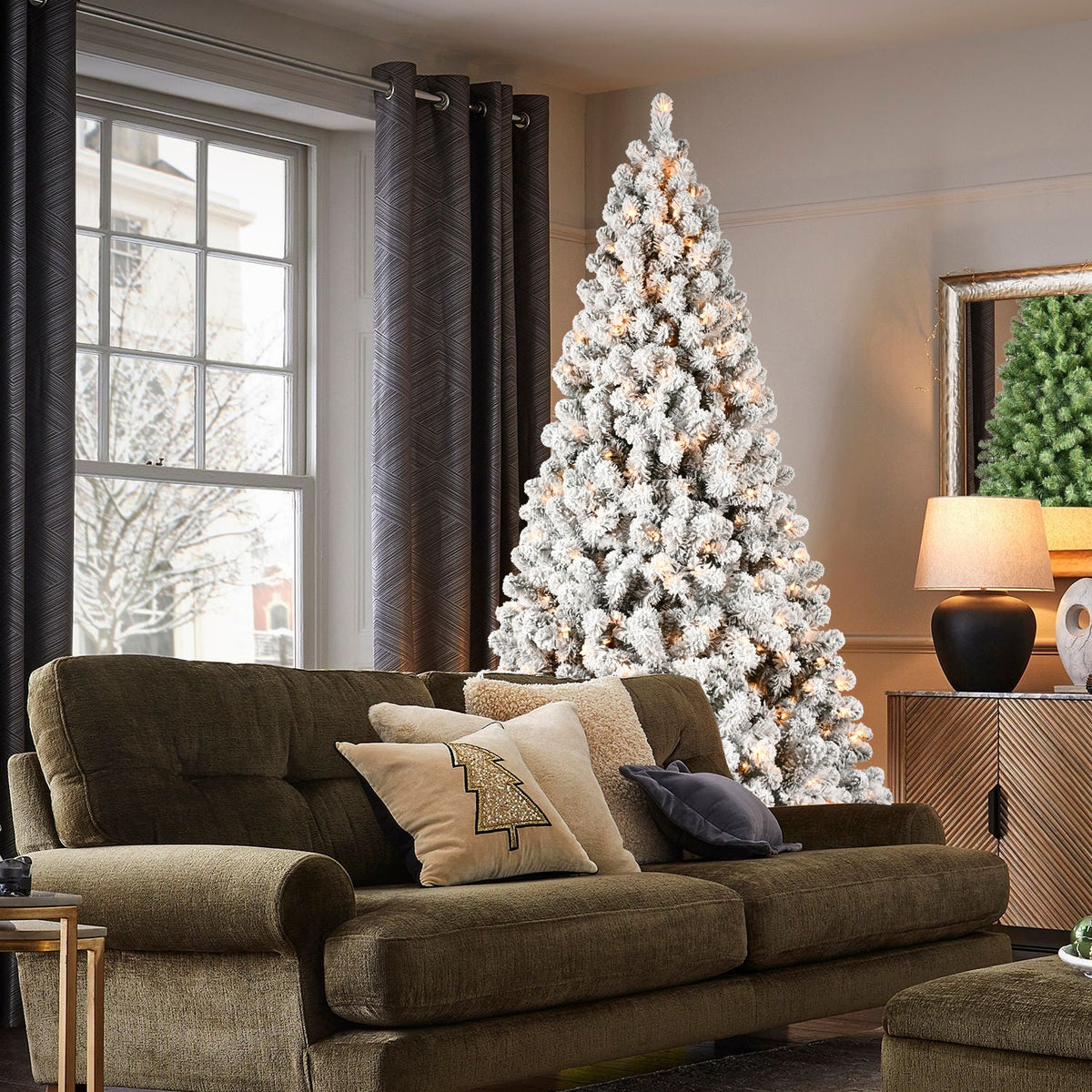 6ft Flocked Pre-Lit Christmas Tree with 300 Warm White Lights - Snow Effect