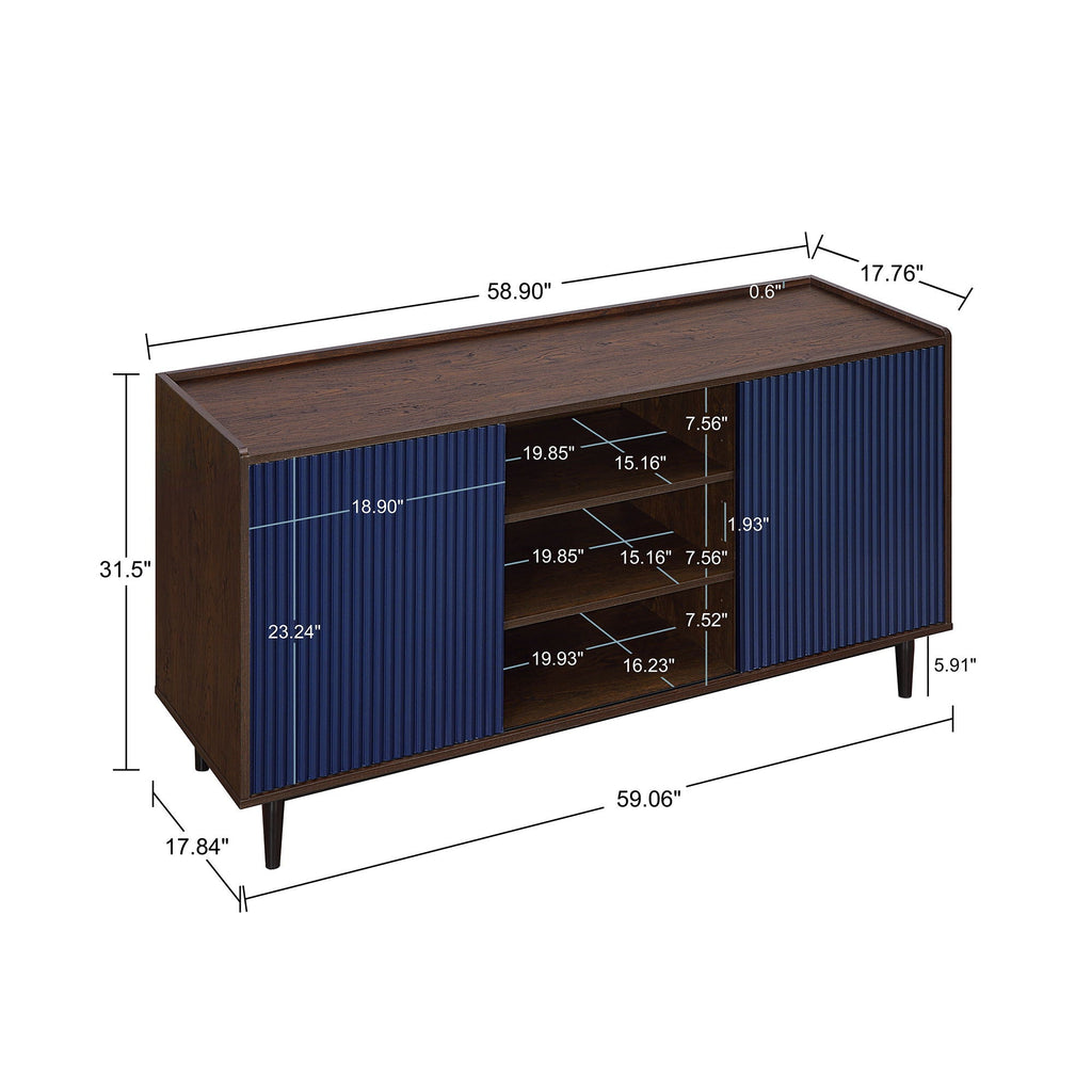 Fluted Sideboard with Adjustable Storage - Black or Blue