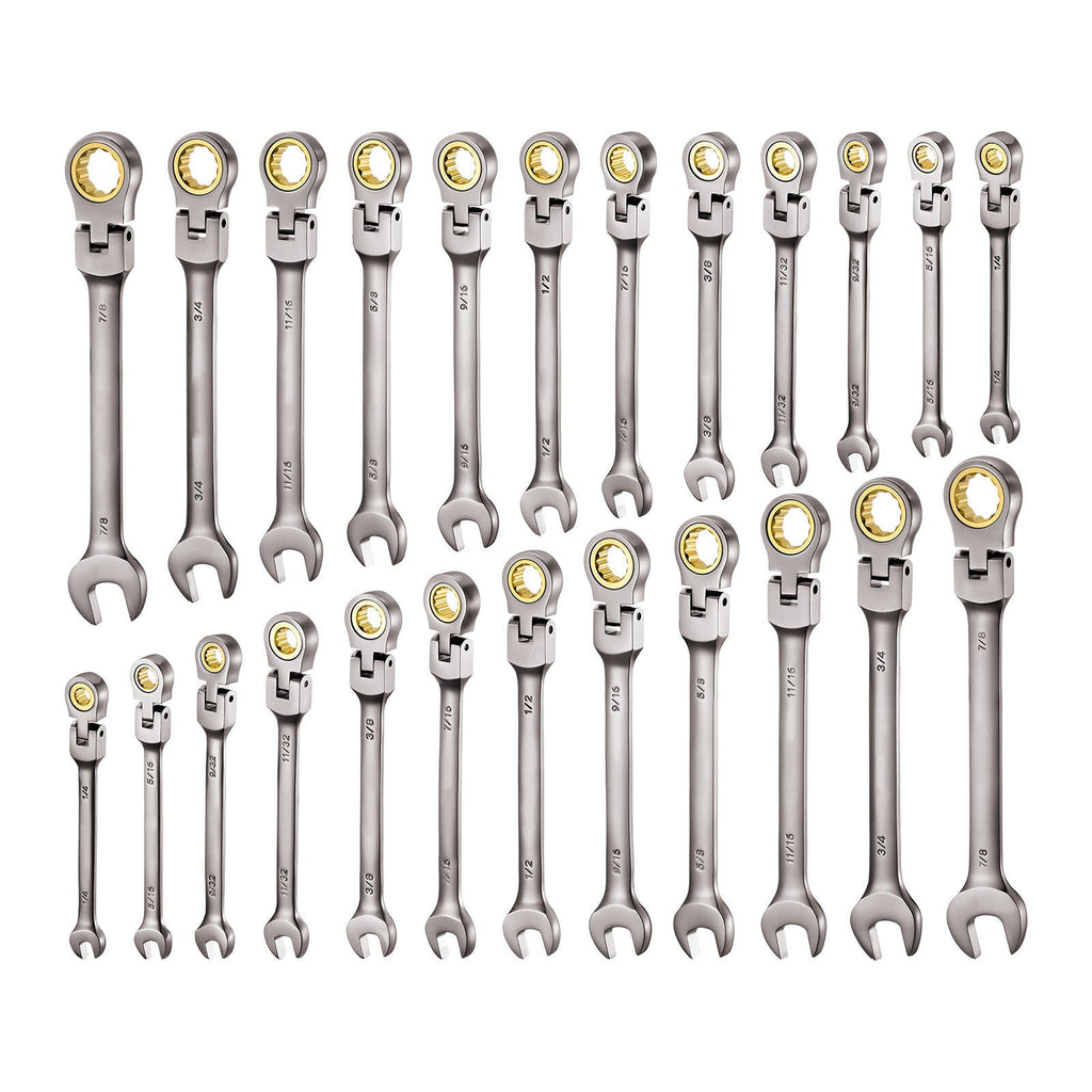 Flex-Head Ratcheting Wrench Set with Storage Case – 24-Piece SAE & Metric