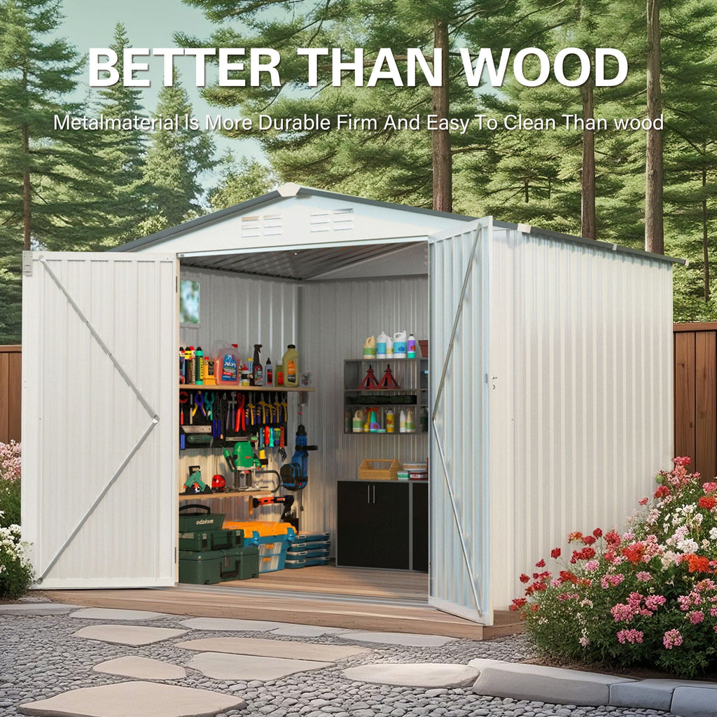 Garden Tool Shed Metal Storage Shed With Peaked Roof Waterproof Lockable Door