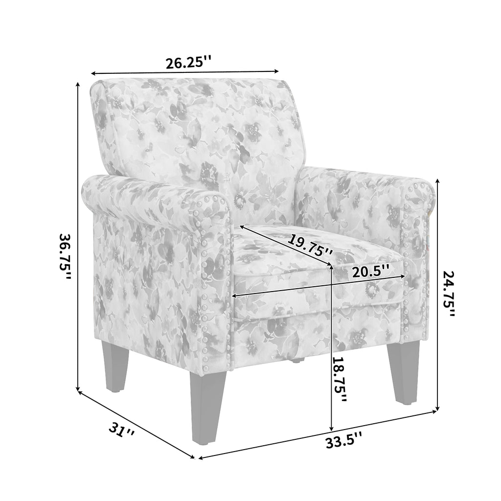 Floral Upholstery Accent Chair with Nailhead Trim - Green or Blue