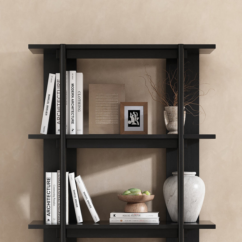 4-Tier Wooden Open Bookcase with Ebonized Finish - Acacia