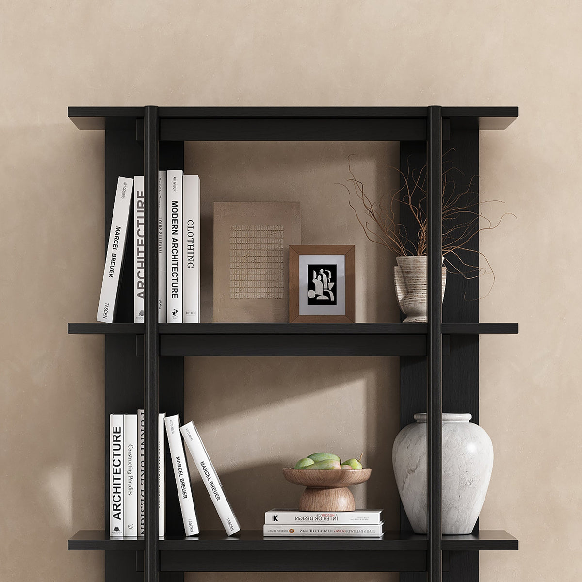4-Tier Wooden Open Bookcase with Ebonized Finish - Acacia
