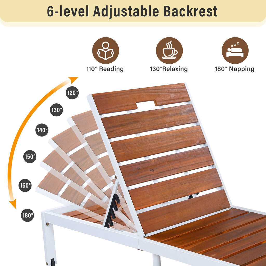 Outdoor Chaise Lounge Chair with Adjustable Backrest - Brown / White