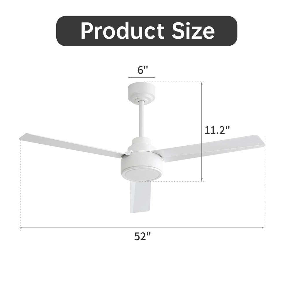 52" Ceiling Fan Without Light with Remote Control and Reversible DC Motor - White