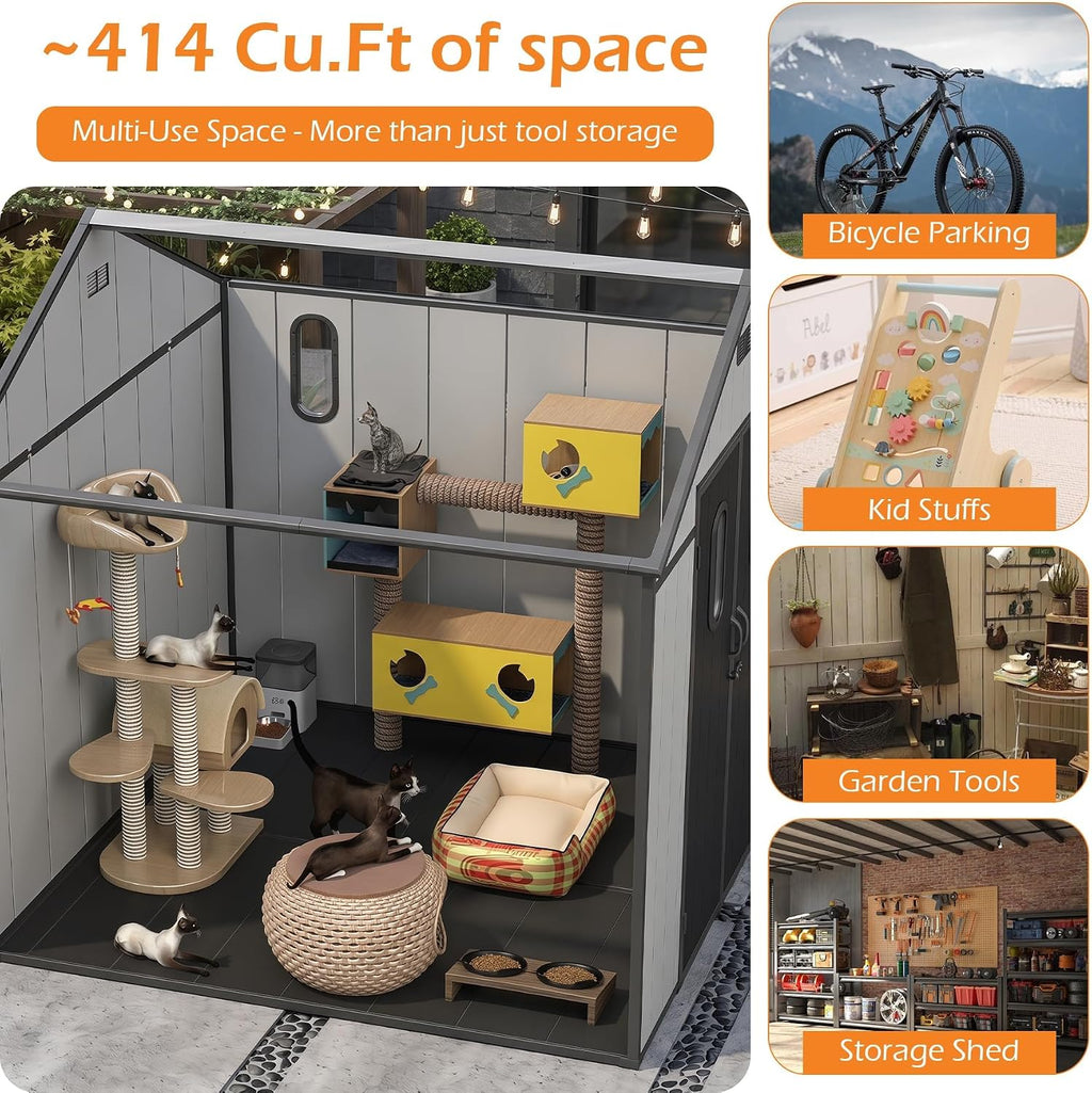 8x8 Ft Resin Outdoor Storage Shed with Floor - Weatherproof Resin