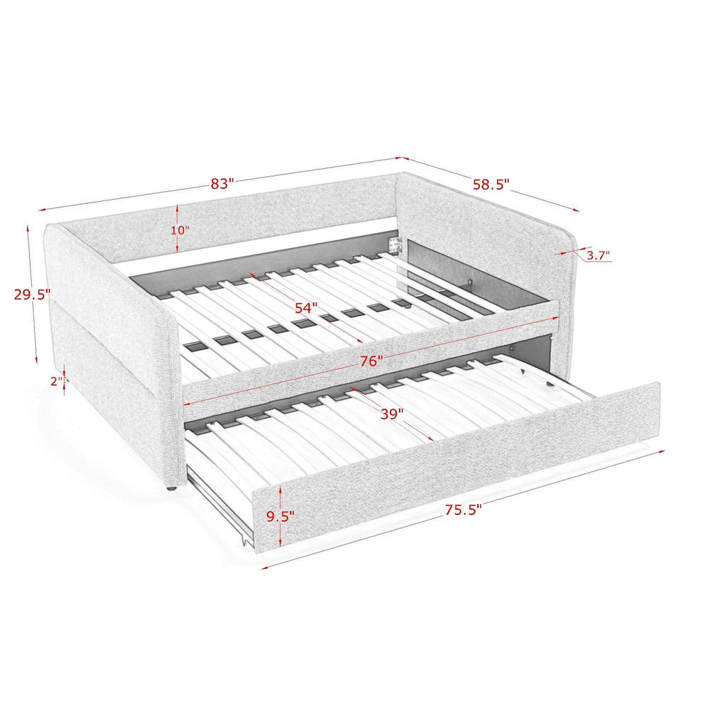 Upholstered Daybed With Pop Up Trundle - Fabric Trundle Bed in Multiple Colors
