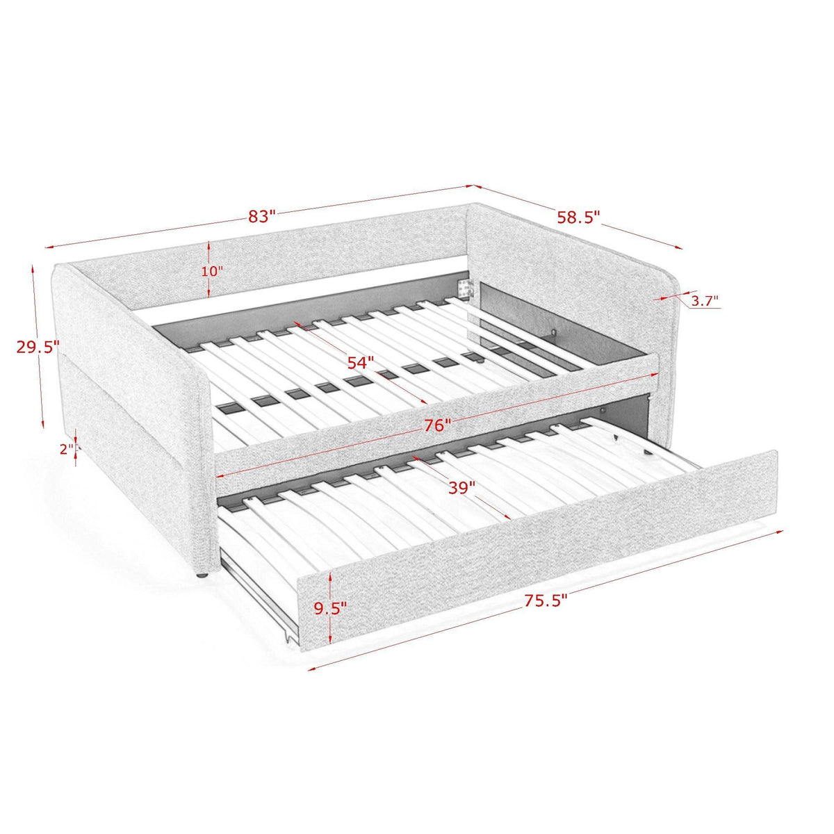 Upholstered Daybed With Pop Up Trundle - Fabric Trundle Bed in Multiple Colors