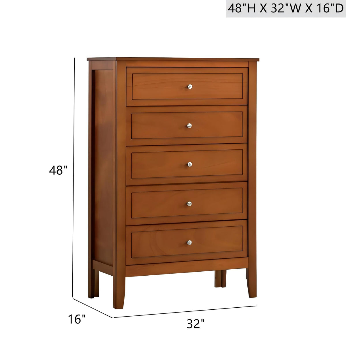 5 Drawer Storage Chest with Metal Hardware - Multiple Colors