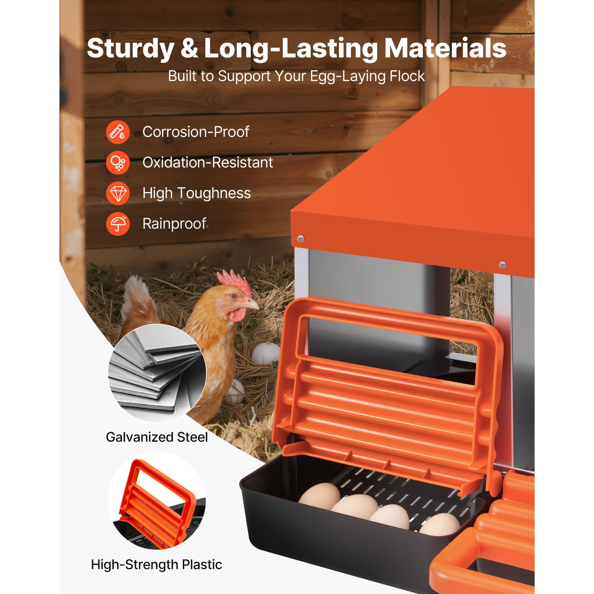 2-Compartment Chicken Nesting Box with Easy Egg Collection - Silver