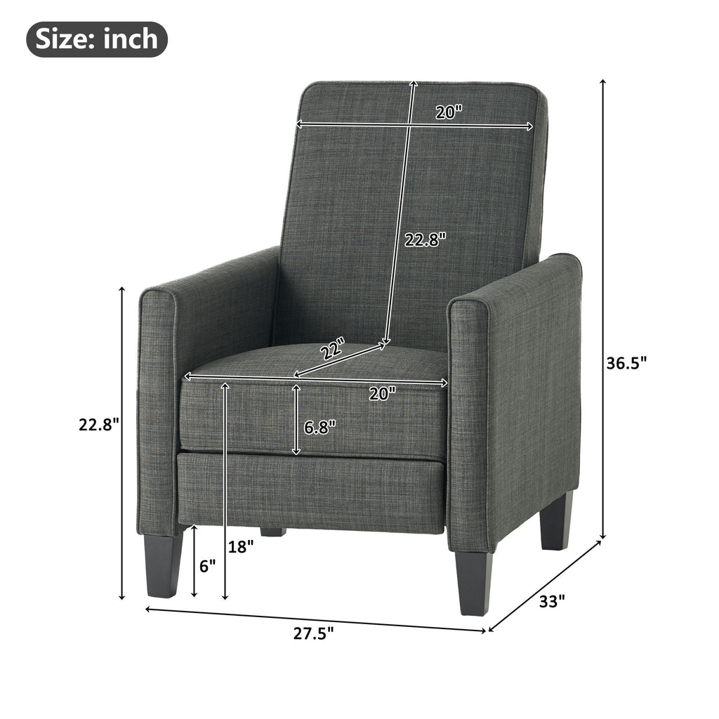 Upholstered Push Back Recliner Chair with Adjustable Recline - Multiple Colors