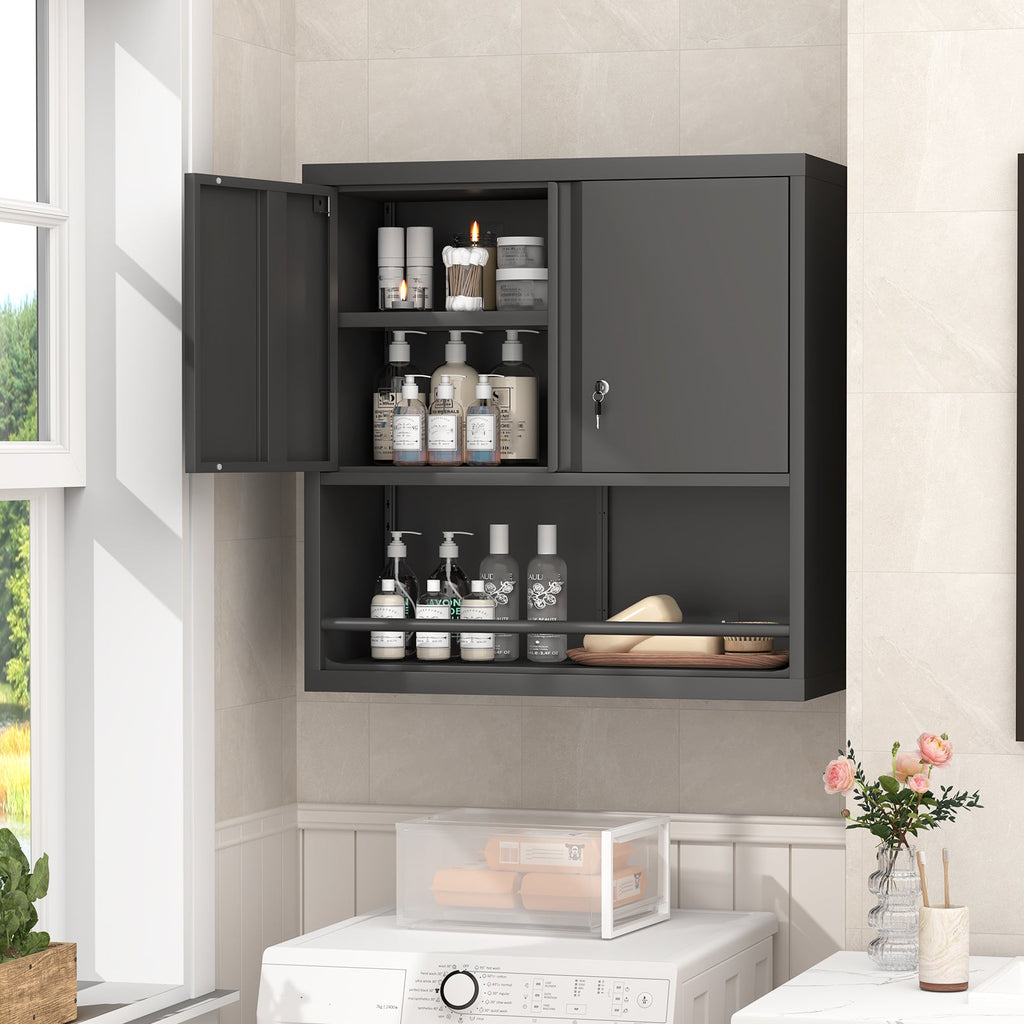 Metal Adjustable 2 Doors Storage Cabinet with Adjustable Shelves - Black