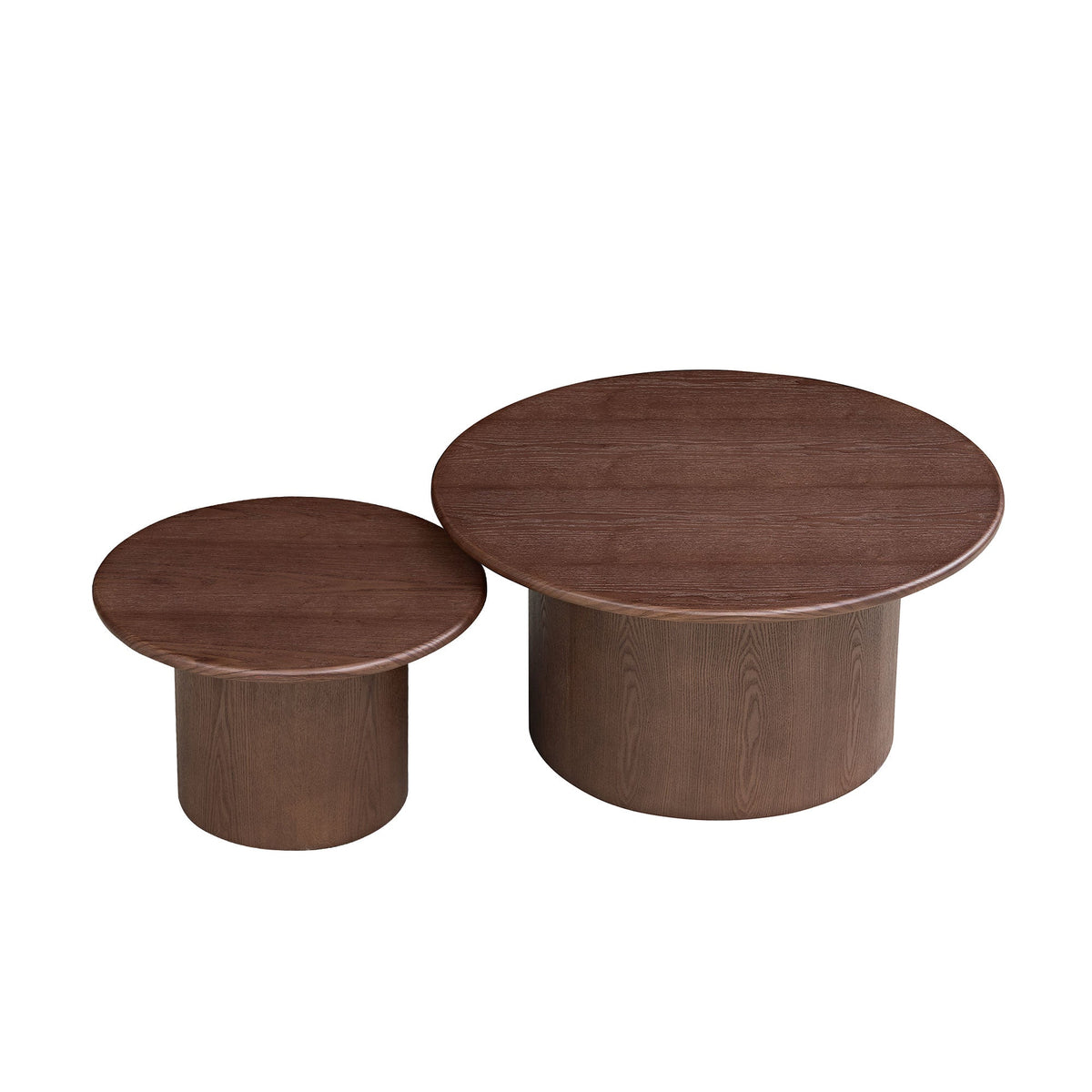 Modern MDF Round Coffee Table Set of 2 - Walnut Finish