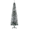 7.5' Tall Slim Artificial Christmas Tree with Snow-Flocked Branches - White