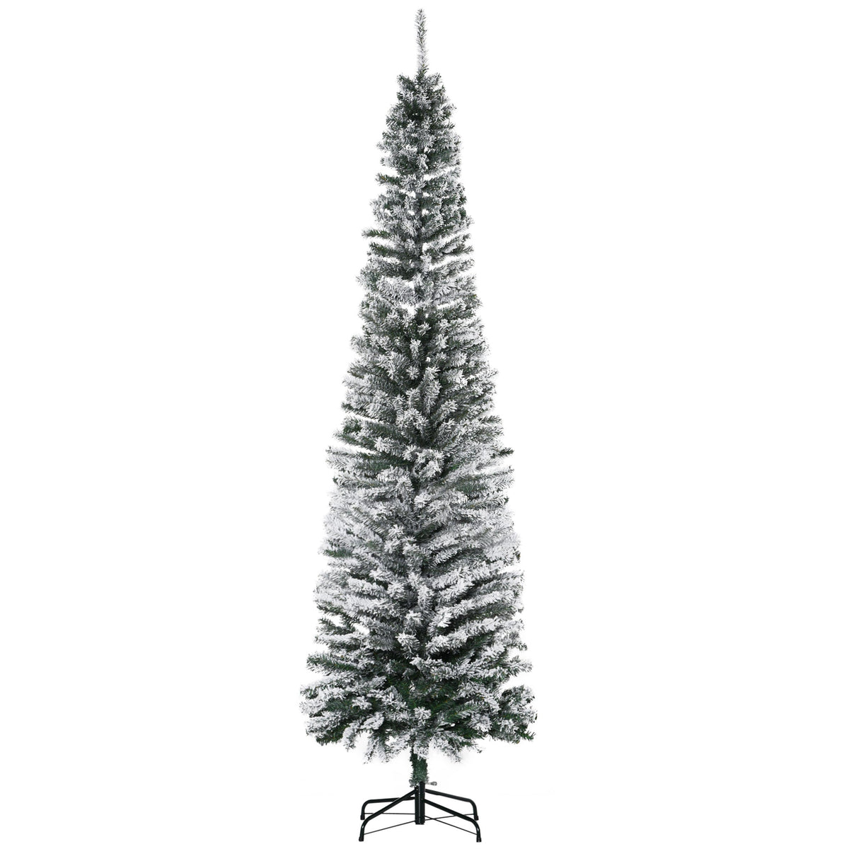 7.5' Tall Slim Artificial Christmas Tree with Snow-Flocked Branches - White
