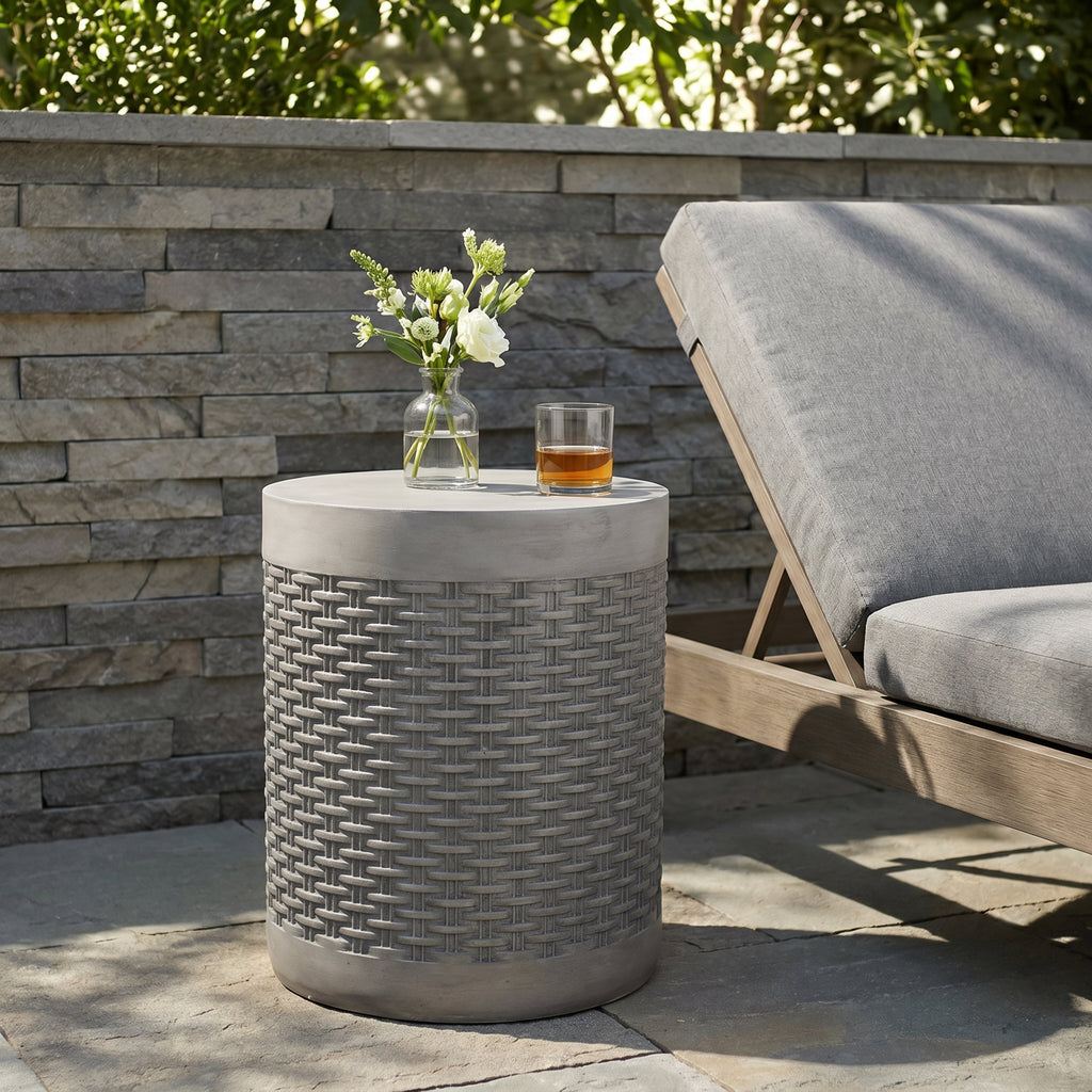 Outdoor Lightweight Round Concrete Side Table with Modern Design - Grey