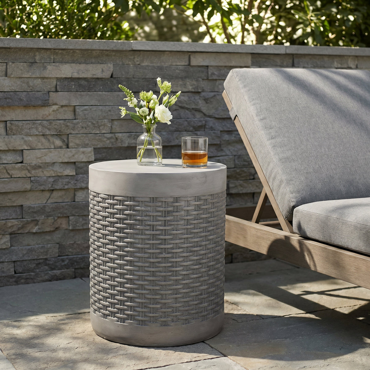 Outdoor Lightweight Round Concrete Side Table with Modern Design - Grey