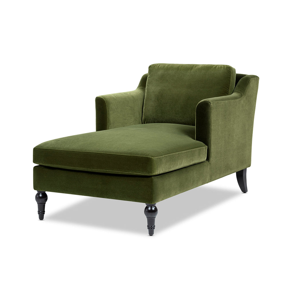 Josephine 60" Upholstered Chaise Lounge with Turned Wood Legs - Olive