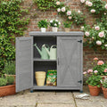 Potting Bench with Metal Top and Storage Cabinet - Solid Wood