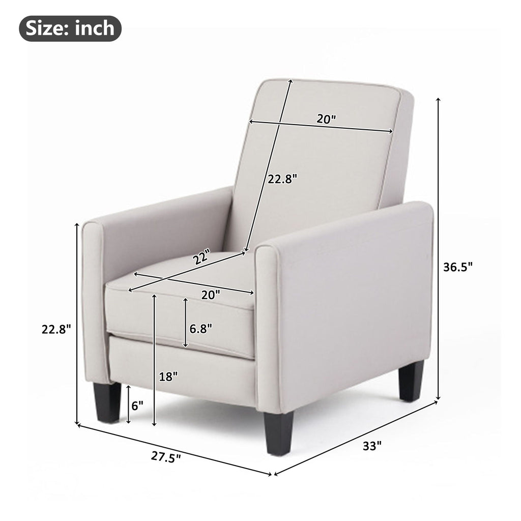 Upholstered Push Back Recliner Chair with Adjustable Recline - Multiple Colors
