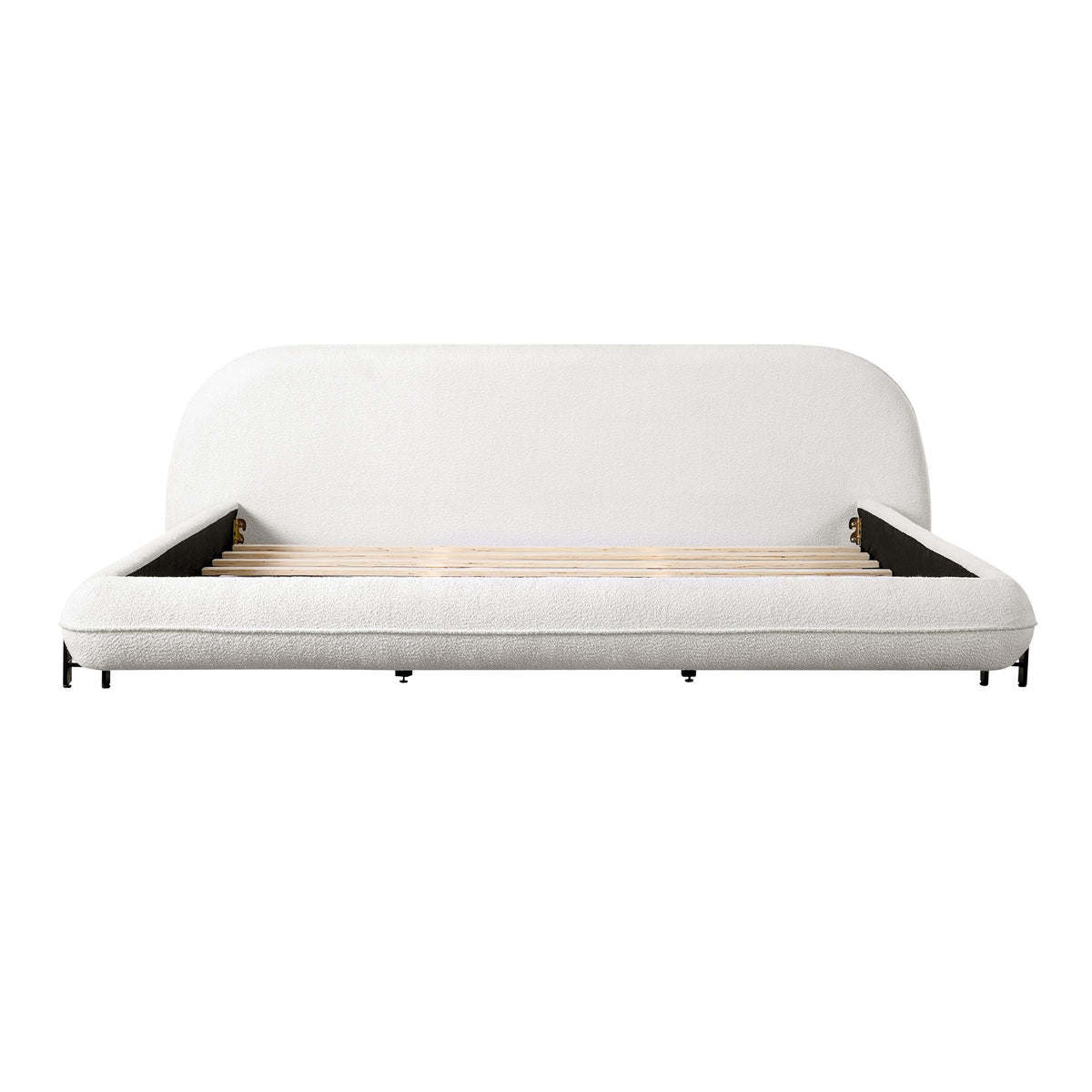 California King Size Bed Frame with Boucle Fabric and Thick Headboard