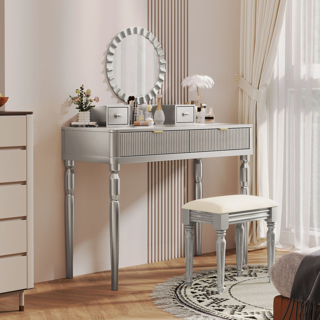 Luxury Vanity Desk with Height Adjustable Mirror - Silver