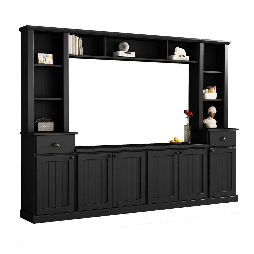 Minimalist Entertainment Wall Unit Set with Adjustable Bridge for TVs Up to 75" - White or Black