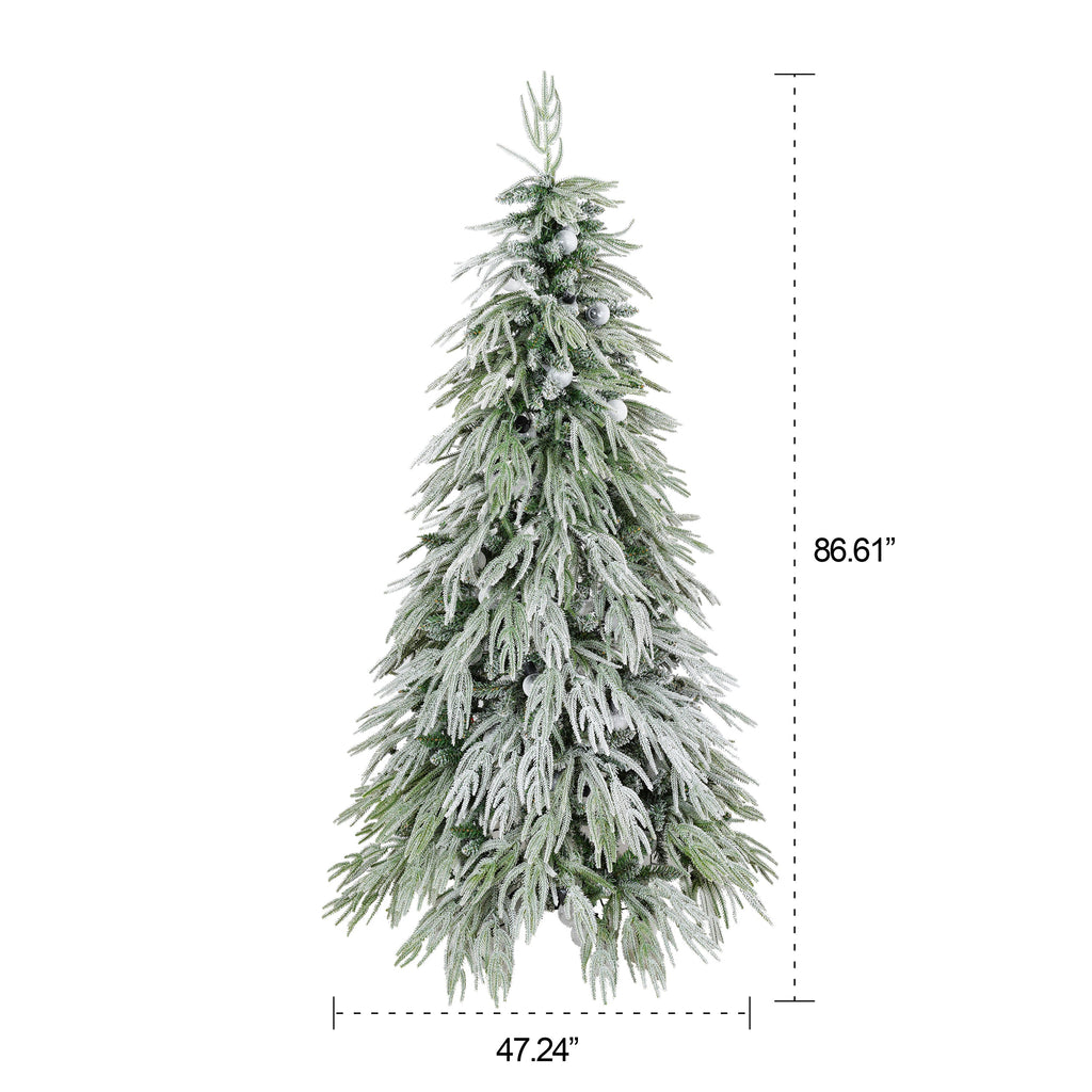 7 FT Pre-Lit Flocked Artificial Christmas Tree with LED Lights - White