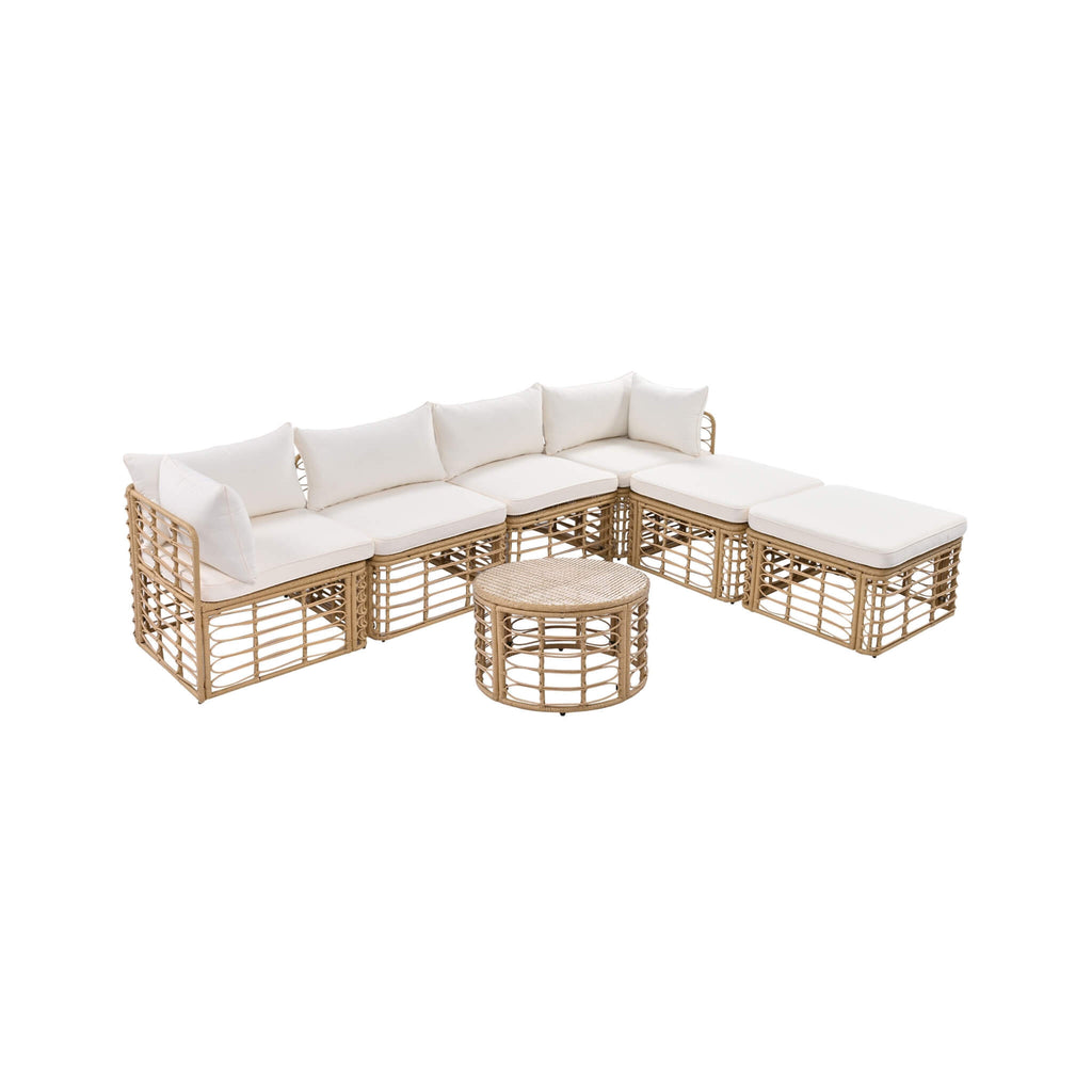 7-Piece Outdoor All-Weather Rattan Patio Sofa Set With Cushions (SAK47230)