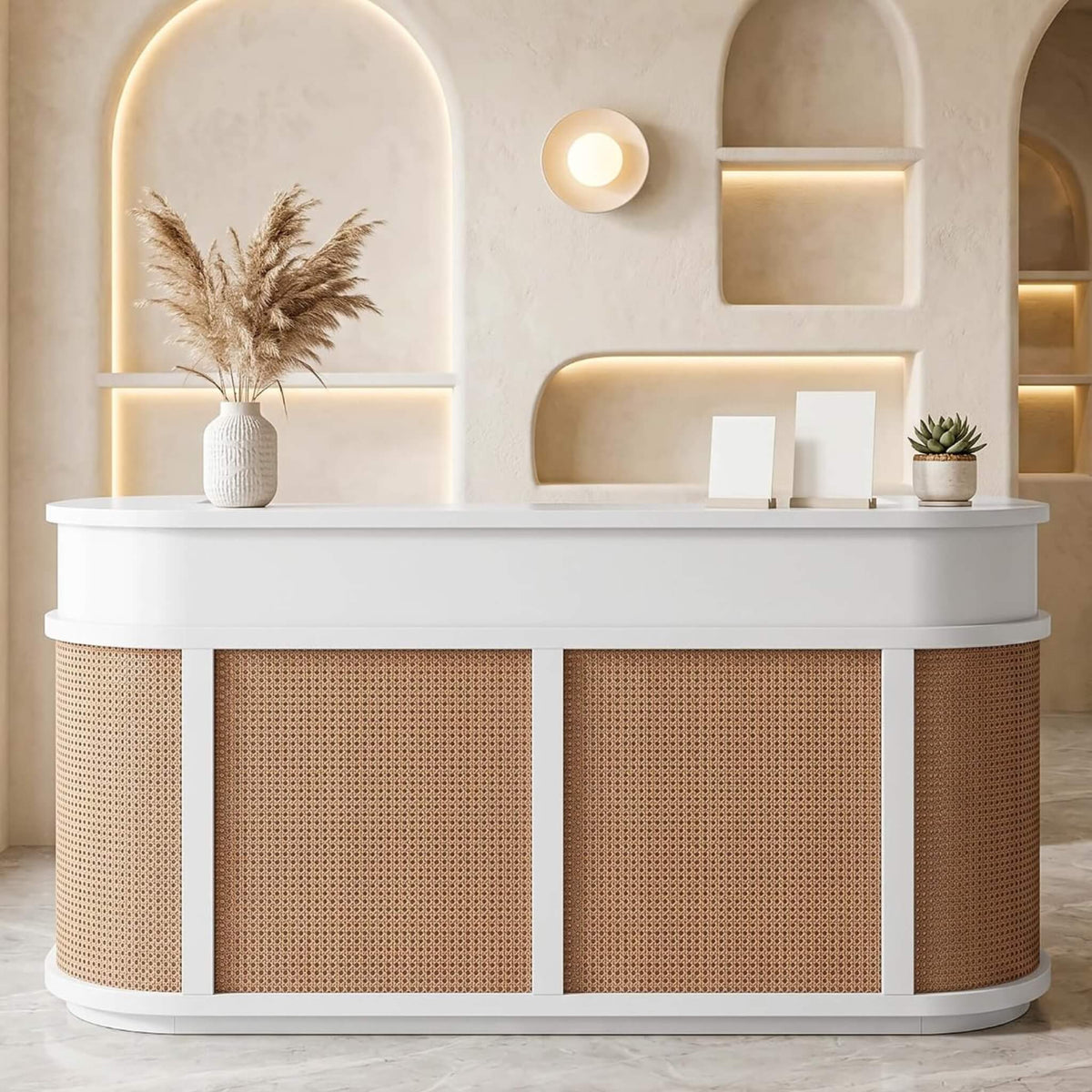 70-Inch Modern Wooden Reception Desk With Lockable Drawers (SAK26148)