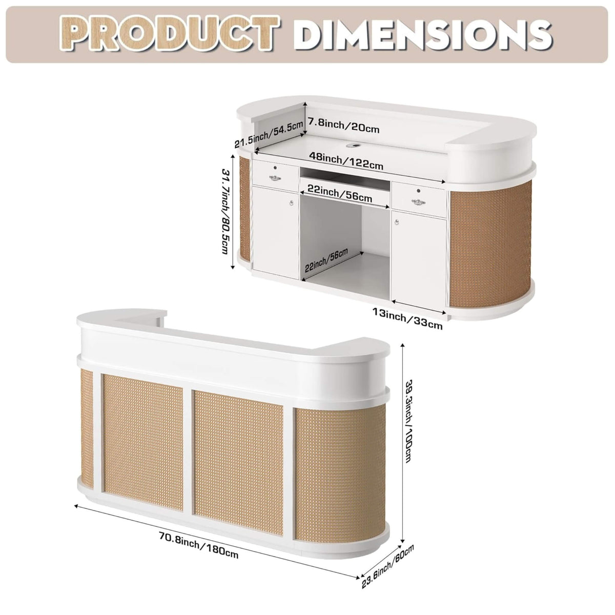70-Inch Modern Wooden Reception Desk With Lockable Drawers (SAK26148)