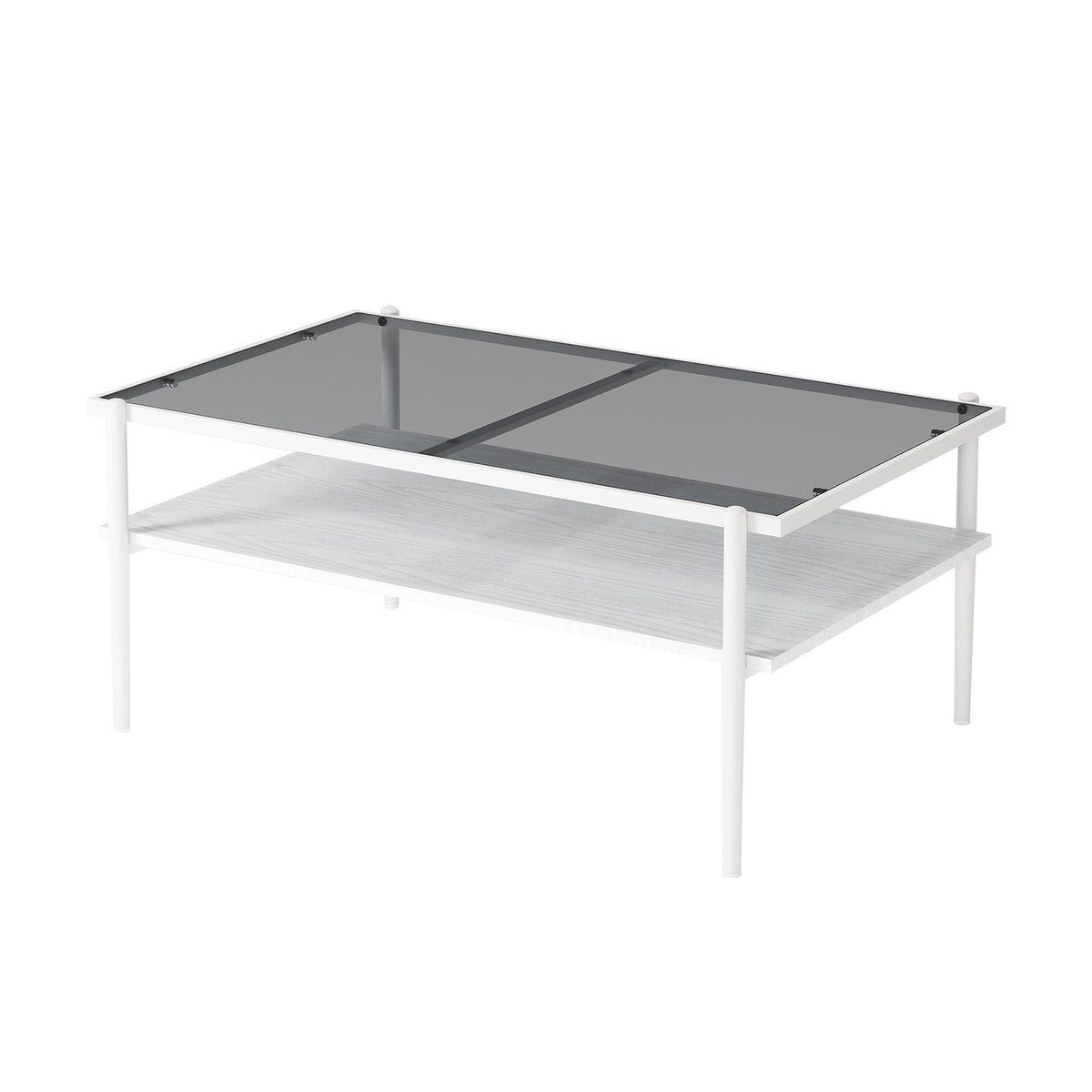 Rectangular Coffee Table with Tempered Glass Top and Metal Legs - Black, Dark Brown, or White